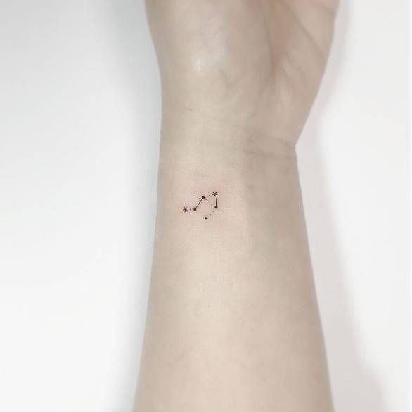 a wrist tattoo with the zodiac sign on it