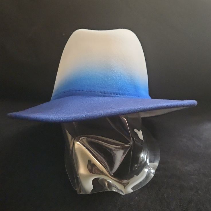 New Ombre Hat. Very Stylish. Never Worn. Trendy Blue Brimmed Fedora, Blue Spring Felt Hat With Curved Brim, Casual Blue Fedora With Wide Brim, Casual Blue Wide Brim Fedora, Adjustable Wide Brim Blue Felt Hat, Adjustable Blue Felt Hat With Curved Brim, Adjustable Blue Wide Brim Felt Hat, Trendy Adjustable Blue Fedora, Trendy Blue Wide Brim Hat