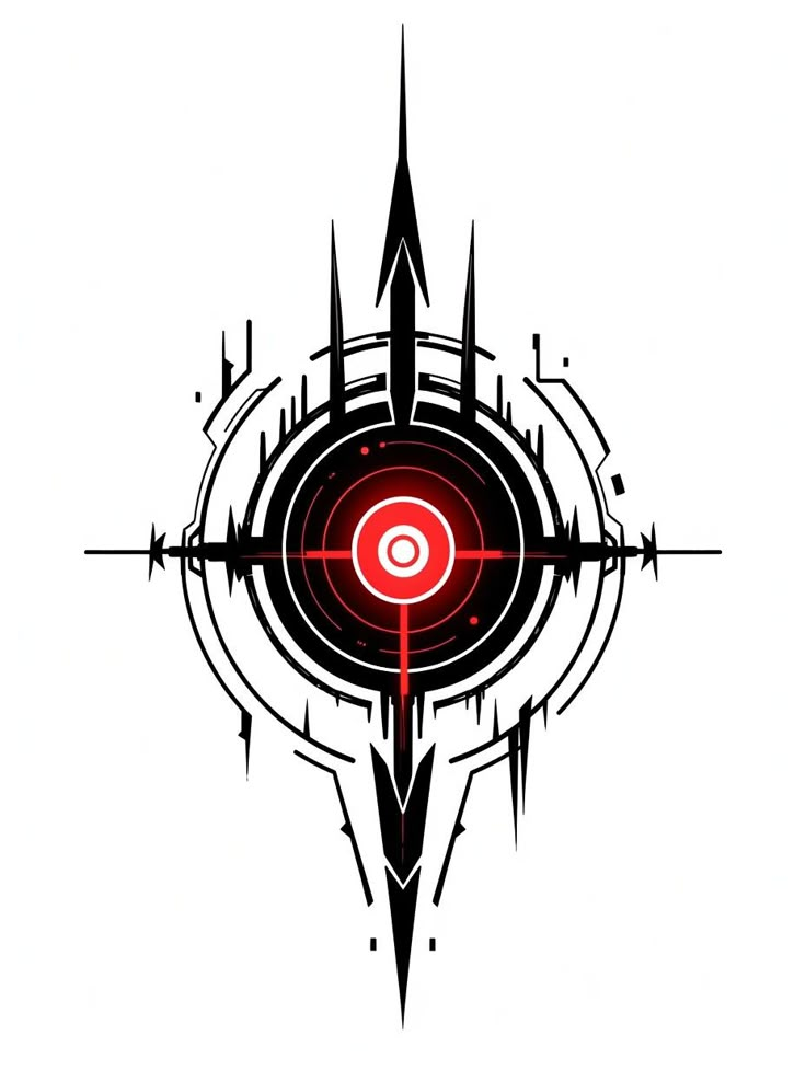 a black and white image of a target in the center of a circle with an arrow on it