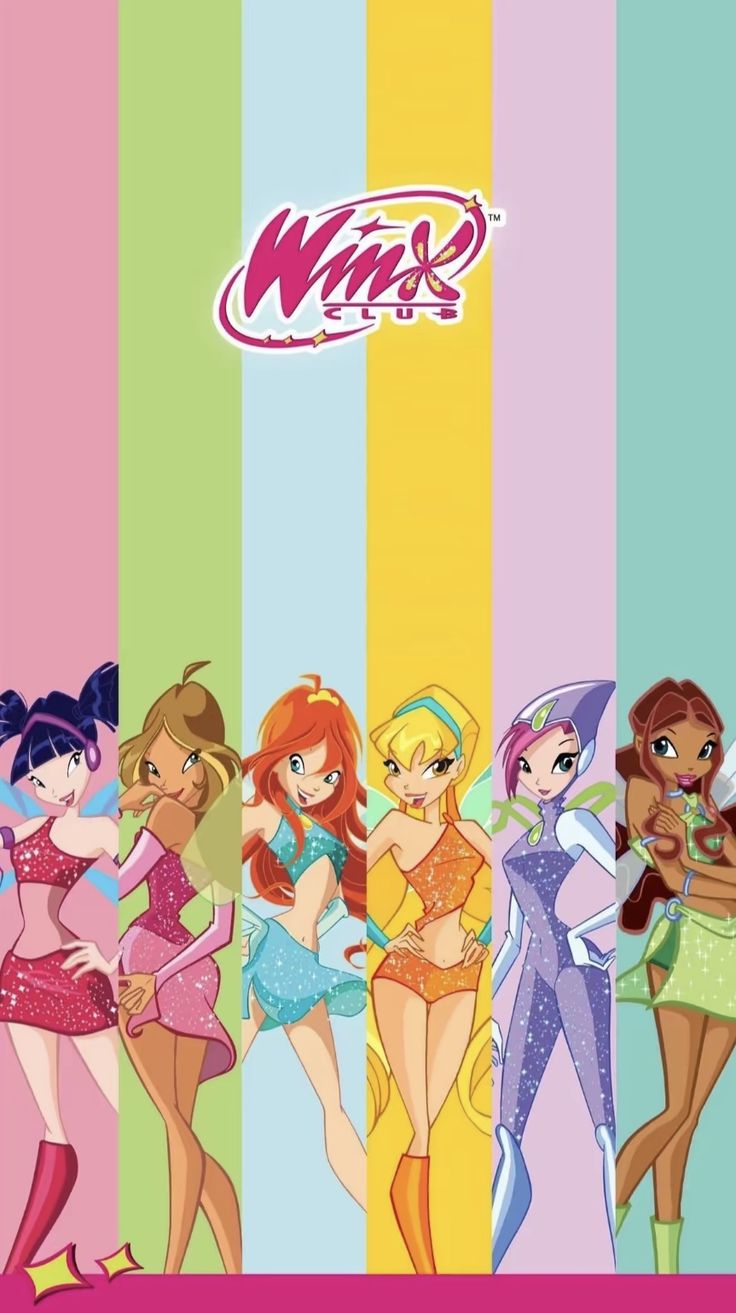 several cartoon characters are standing in front of a rainbow striped background with the word wild on it