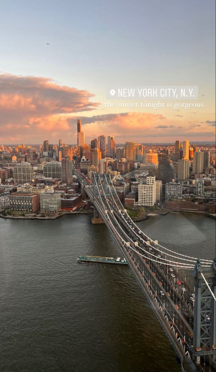 an aerial view of the new york city bridge