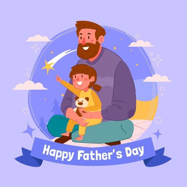 a man holding a child and pointing to the sky with stars on it, happy father's day