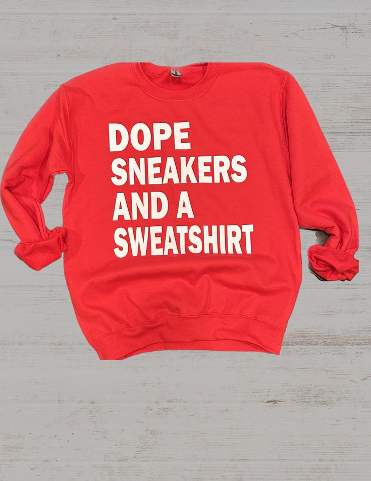 Stylish sweatshirt to pair with any sneaker. Goes great with the Cherry 11's. 50/50 blend unisex sizes. Womens Sweatshirts, Designer Sweatshirts, Cute Shirt Designs, Style Hoodie, Diy Shirt, T Shirts With Sayings, Work Attire, Shirts With Sayings, Creative Fashion