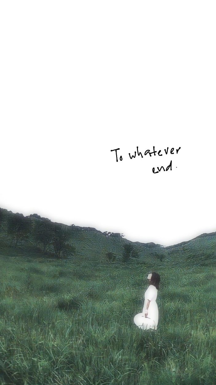 a woman in a field with the words to whatever end written on her face and back