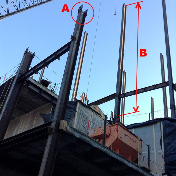 an overhead view of some steel beams with arrows pointing to the top and bottom of them