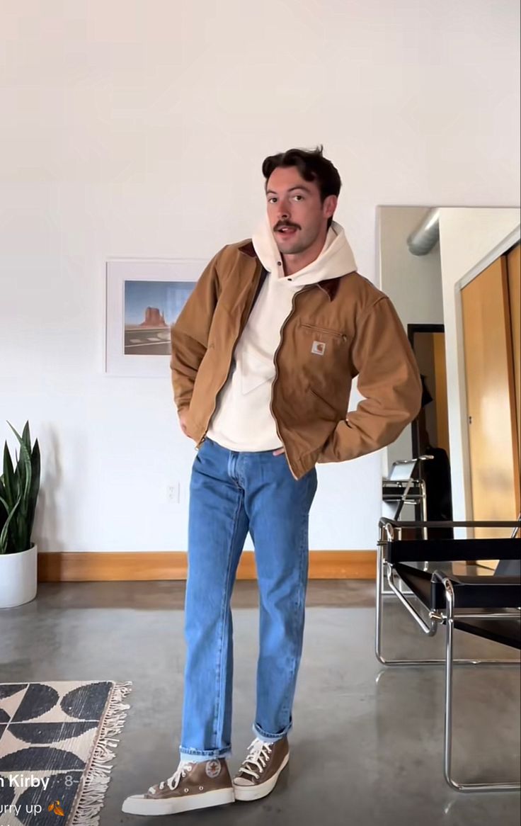 Jonathan Kirby - Outfit Mens Dressy Casual Outfit Winter, Hipster Guy Outfits, Thanksgiving Outfit Masc, Men’s Thrift Style, Men’s Corduroy Pants Outfit, Thanksgiving Men’s Outfits, Mens Carhartt Fashion, Tall Men Fashion Casual, 90’s Outfits Men