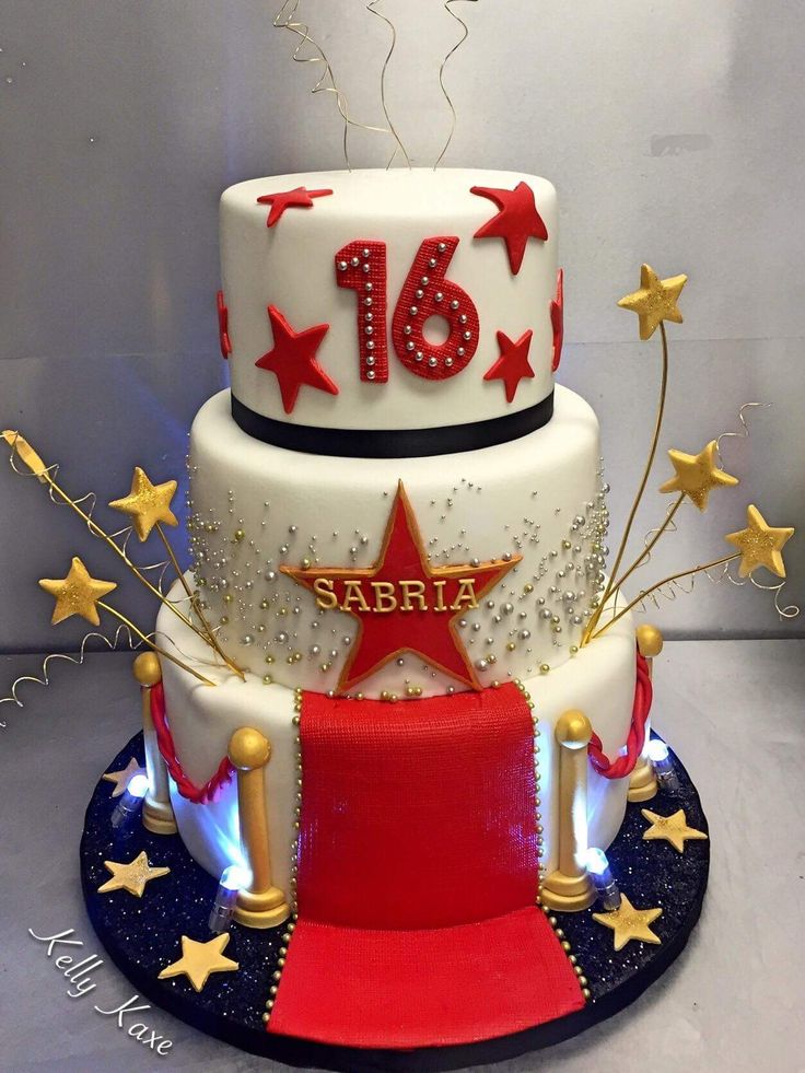 a red white and blue cake with stars on it