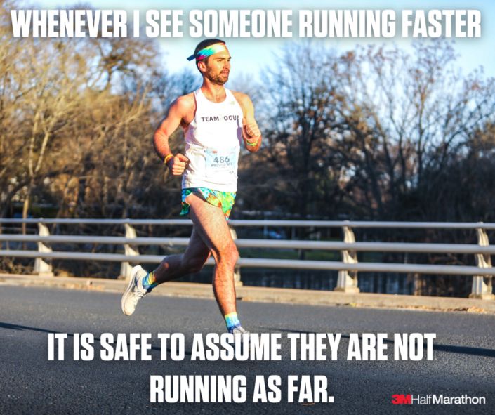 a man running on the road with a quote about running faster than he is going