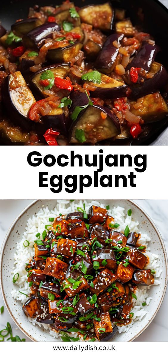 Gochujang Eggplant Korean Eggplant, Gochujang Recipe, Korean Cucumber, Sauteed Eggplant, Vegetable Pancakes, Easy Vegan Lunch, Gochujang Sauce, Vegan Lunches, Eggplant Recipes