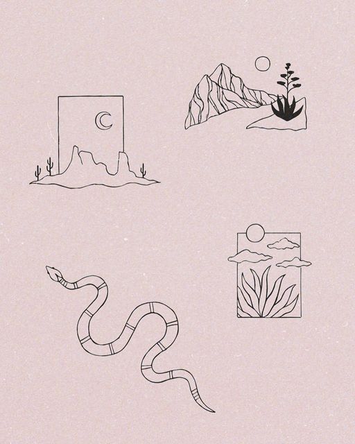 four different types of snake drawings on a pink background, each with an individual's own image