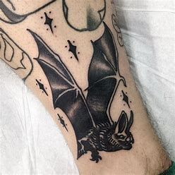 a black and white photo of a bat on the leg