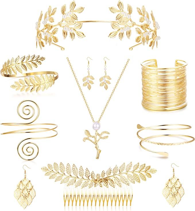 Roman Goddess Costume Diy, Goddess Jewelry Greek, Diy Athena Costume Goddesses, Gaia Goddess Costume, Greek Goddess Accessories, Goddess Costume Accessories, Athena Outfit, Greek Goddess Jewelry, Roman Accessories