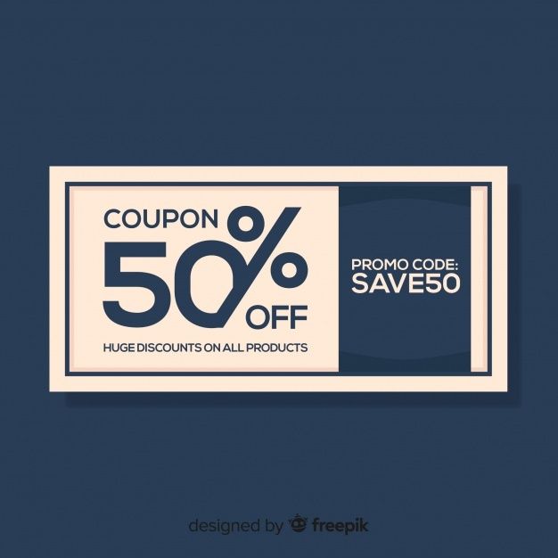 coupon 50 % off on all products with this design by freepik com