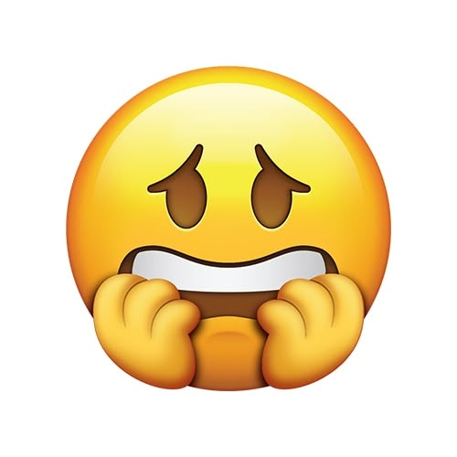 an emoticive smiley face with two hands on it's cheeks and eyes closed