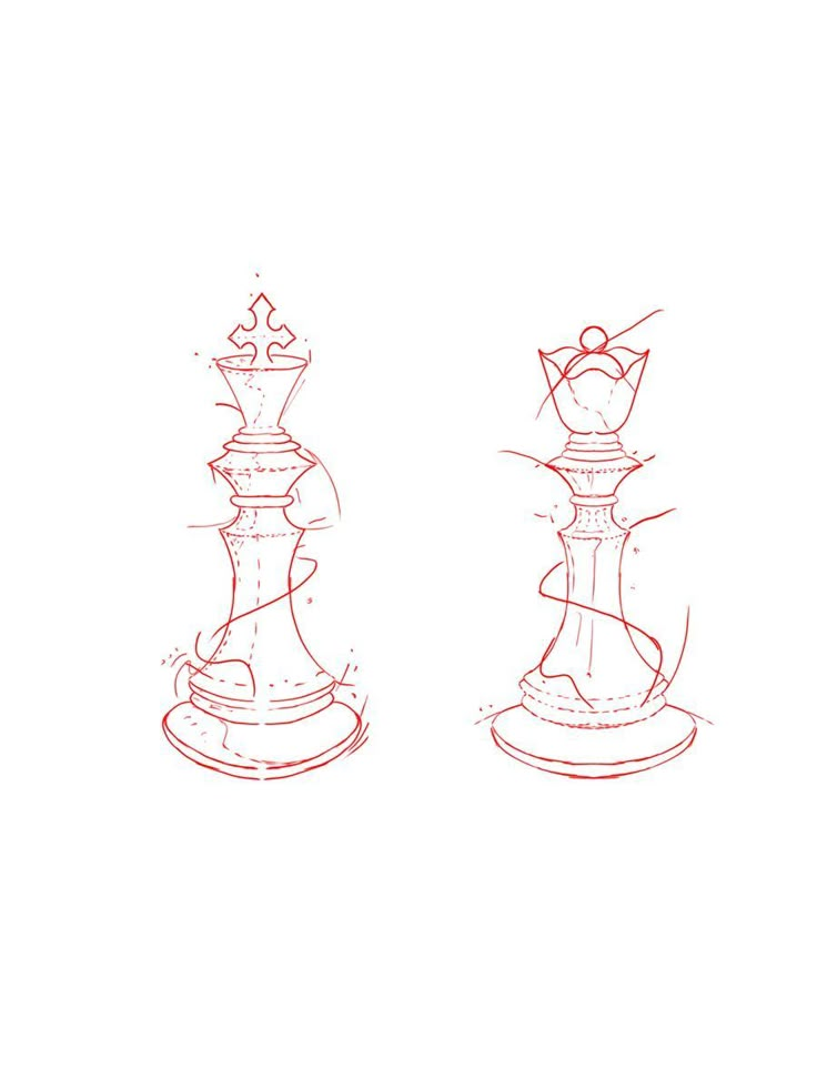 a drawing of two chess pieces with one king and the other queen on each side