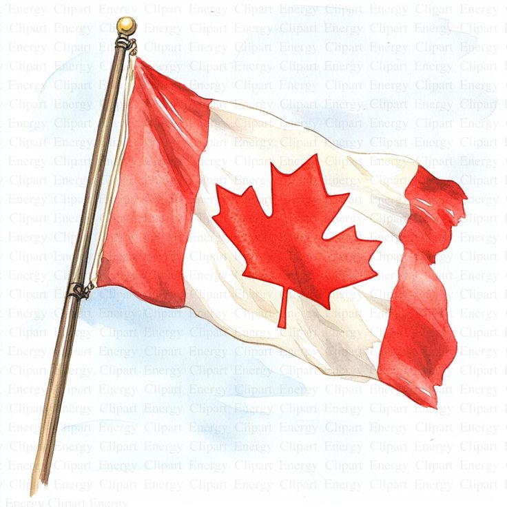 the canadian flag is flying high in the sky