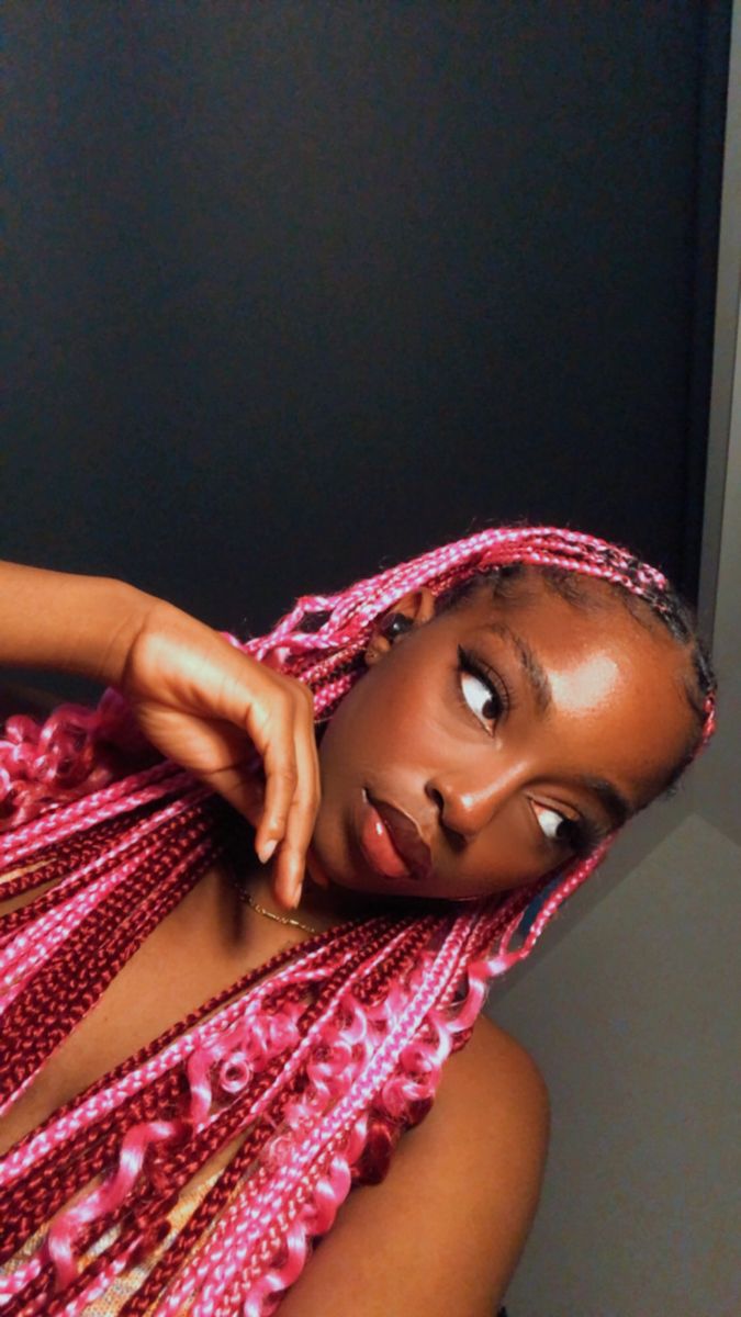 Pink peekaboo braids with curls,black girl .braids inspo Gray Peekaboo Braids, Red And Pink Hair Braids, Burgundy And Pink Box Braids, Pink And Red Peekaboo Braids, Pink Pikaboo Braids, Red And Blonde Hair Color Peekaboo Braids, Pink And Purple Peekaboo Braids, Red Pink And Blonde Braids, Cute Braid Color Combinations