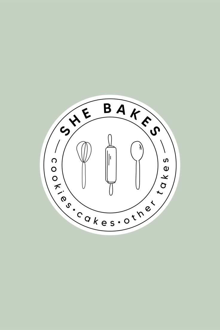 the logo for she bakes is shown in black and white on a green background