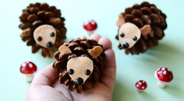 a hand holding a tiny hedgehog toy next to mushrooms