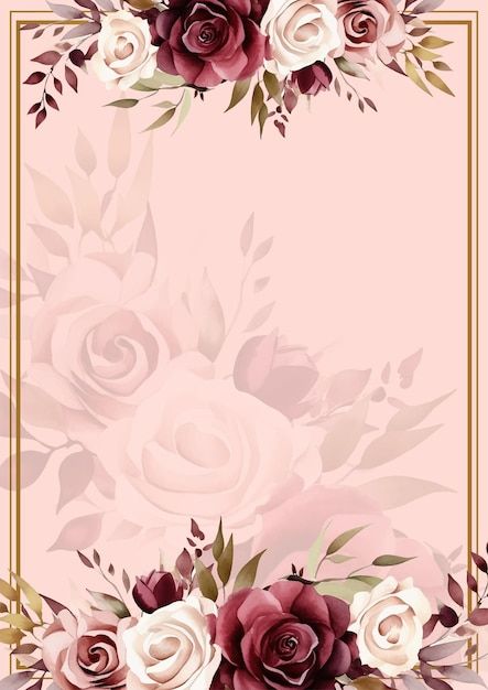 a pink background with roses and leaves in the center, on top of a gold frame