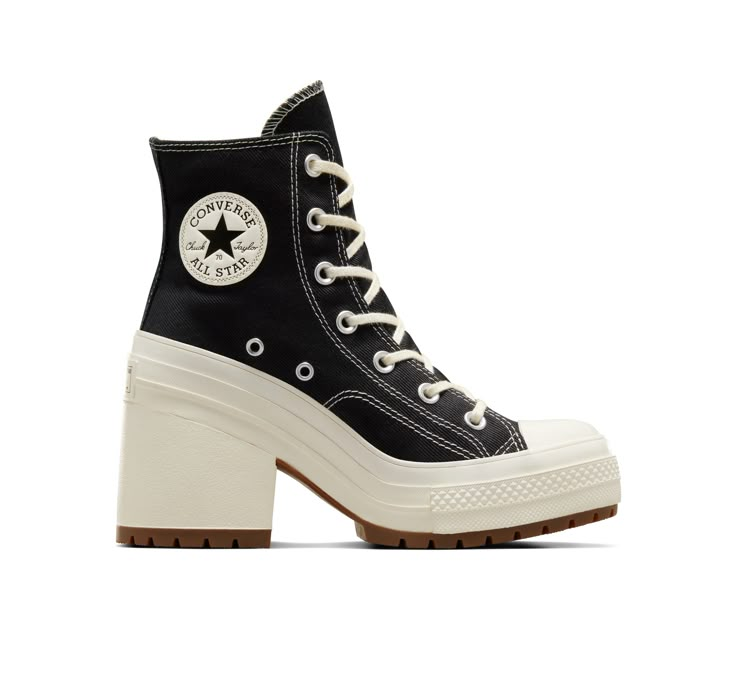 Give your easy-going look a luxe update with the Chuck 70 De Luxe Heel. Converse Chuck 70 De Luxe Heel Canvas For Women In Black, Size 7 Chuck 70 De Luxe Heel, Boty Converse, Womens High Top Shoes, Sakura Art, Dr Shoes, Converse Chuck 70, Festival Style, Platform Heels Chunky, Star Logo