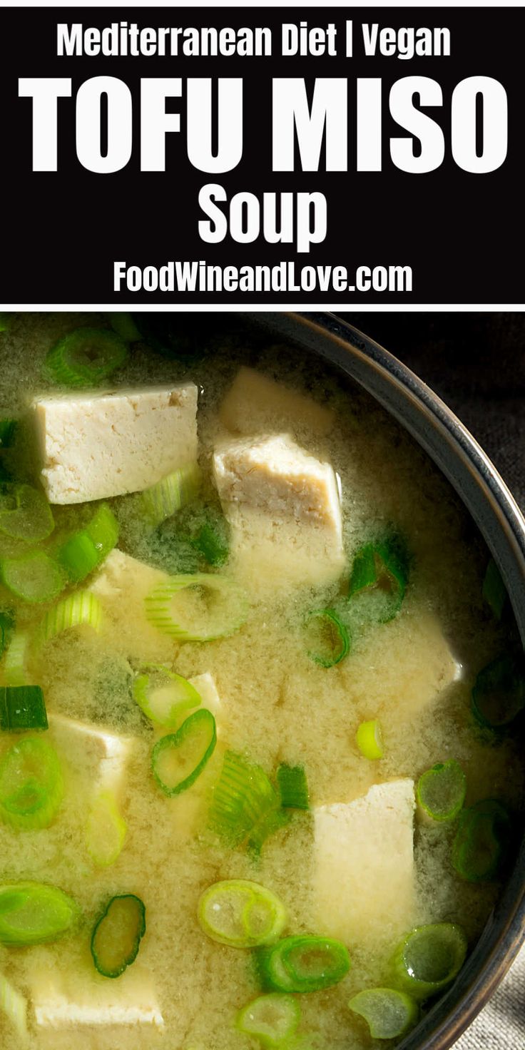 tofu miso soup in a bowl with green onions and celery