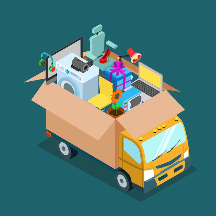 an image of a delivery truck filled with gifts and presents on the back in flat 3d style