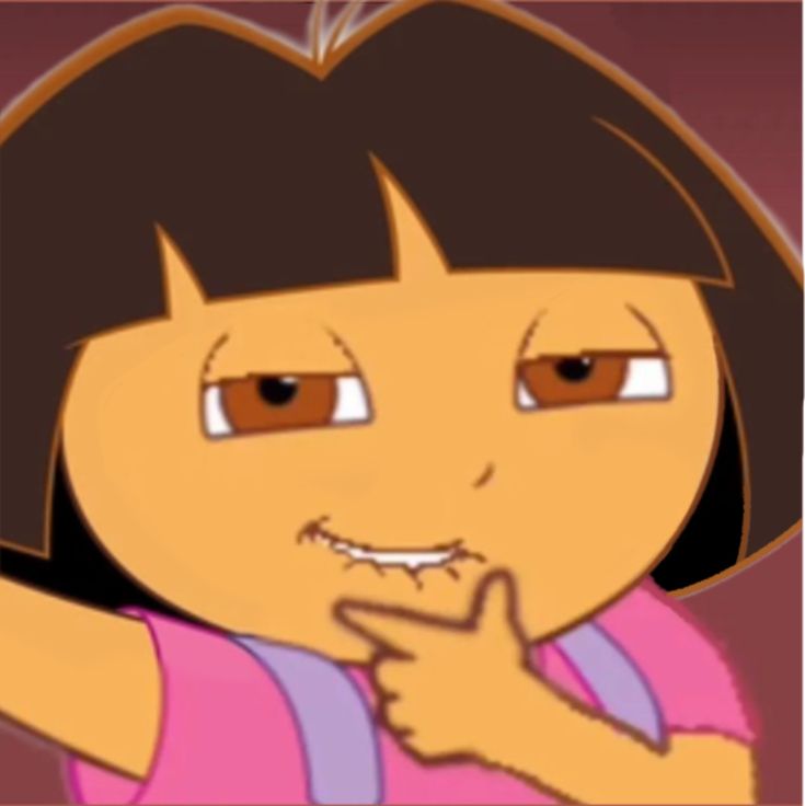 a cartoon girl with brown eyes pointing at something