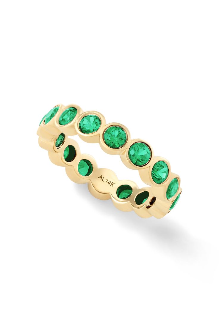 Bezel Eternity Band Emerald Stacking Ring, Sapphire Emerald Ring, Bezel Eternity Band, Jewelry Redesign, Senior Rings, Redesign Ideas, May Birthstone Rings, Alison Lou, Emerald Blue