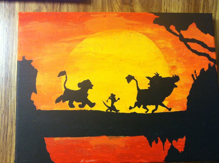 an acrylic painting of the lion king and the person from disney's animated film