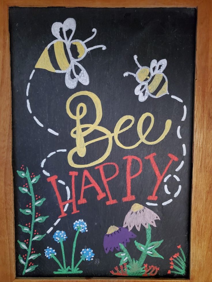 Bee Happy Summer Chalkboard Art May Chalkboard Art Ideas, Summer Whiteboard Ideas, April Chalkboard Ideas, Summer Time Chalkboard Art, Cute Summer Chalkboard Ideas, Summer Coffee Chalkboard Art, Chalkboard Summer Ideas, August Chalkboard Art Ideas, Chalkboard Designs Easy