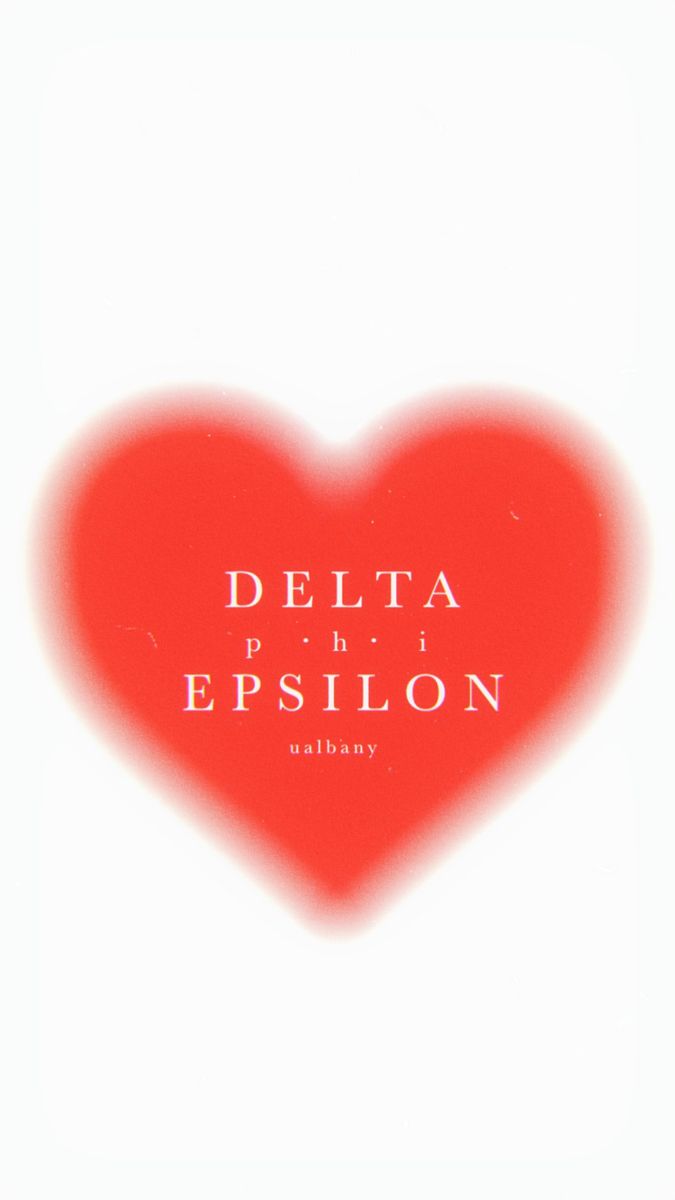 a red heart with the words delta peri epsilon written on it