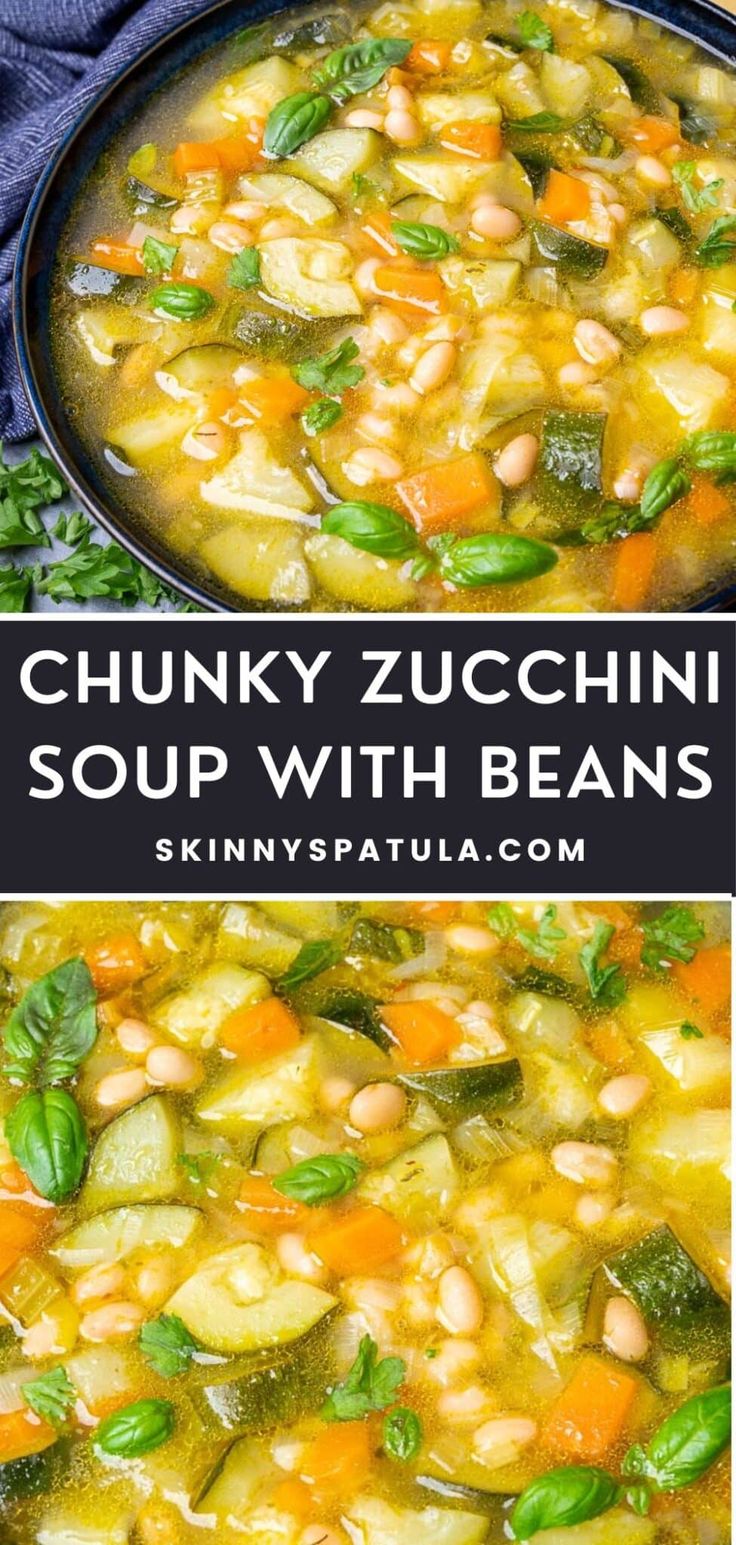 chunk zucchini soup with beans in a pan