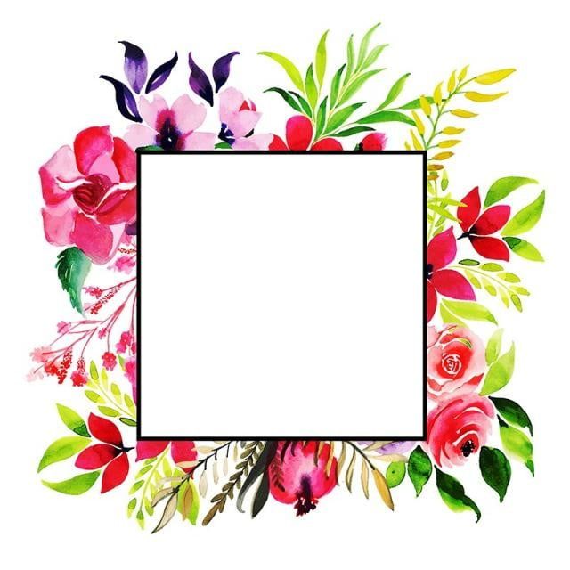 a square frame with flowers and leaves around it