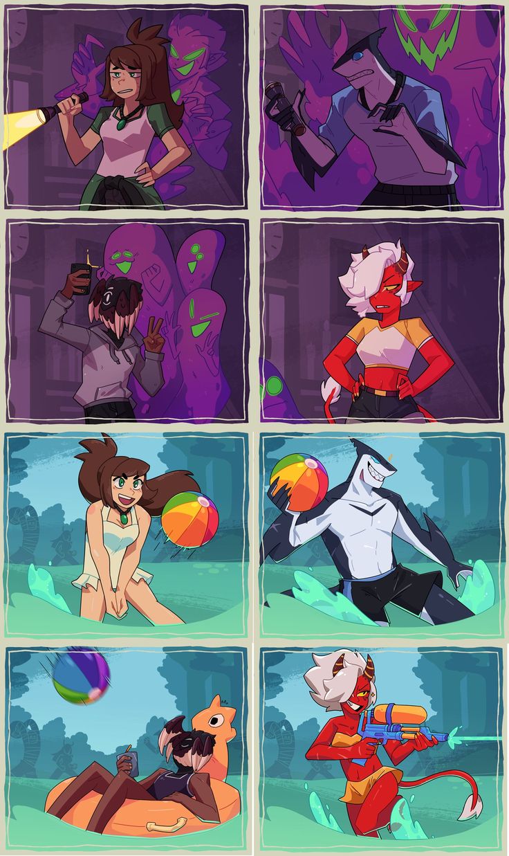 cartoon character storyboard showing different scenes