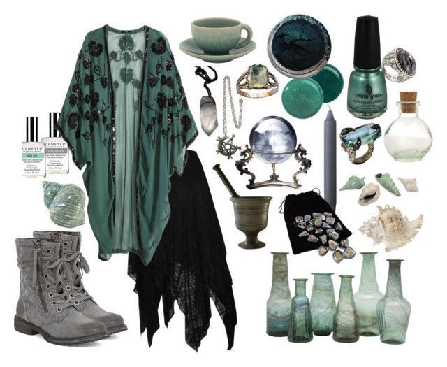 Storm Water Witch by ashenbones on Polyvore featuring Demeter Fragrance Library Butter London H&M Jayson Home China Glaze By Lassen Jars Roxy Ocean Witch Aesthetic Fashion, Sea Witch Aesthetic Dark, Water Witch Outfit, Sea Witch Outfit, Sea Witch Aesthetic Outfit, Bohemian Witch, Witchy Outfits, Witch Style, Storm Water