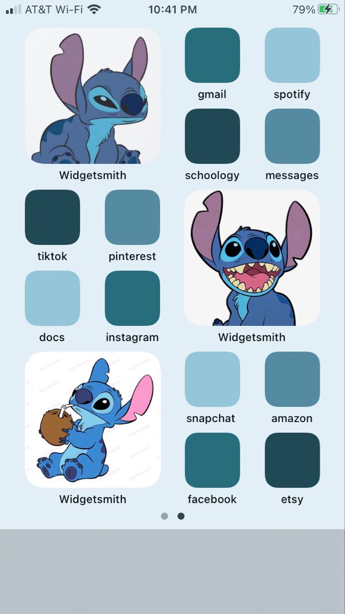 an iphone screen with different cartoon characters on the same page, including stitch and stitch