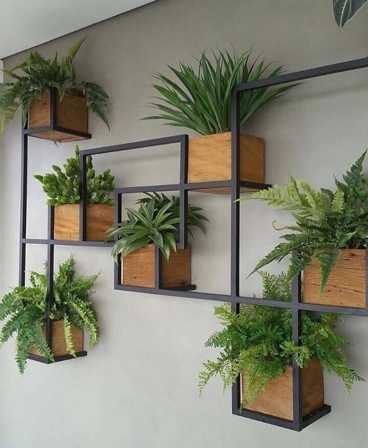 a wall mounted planter filled with lots of green plants