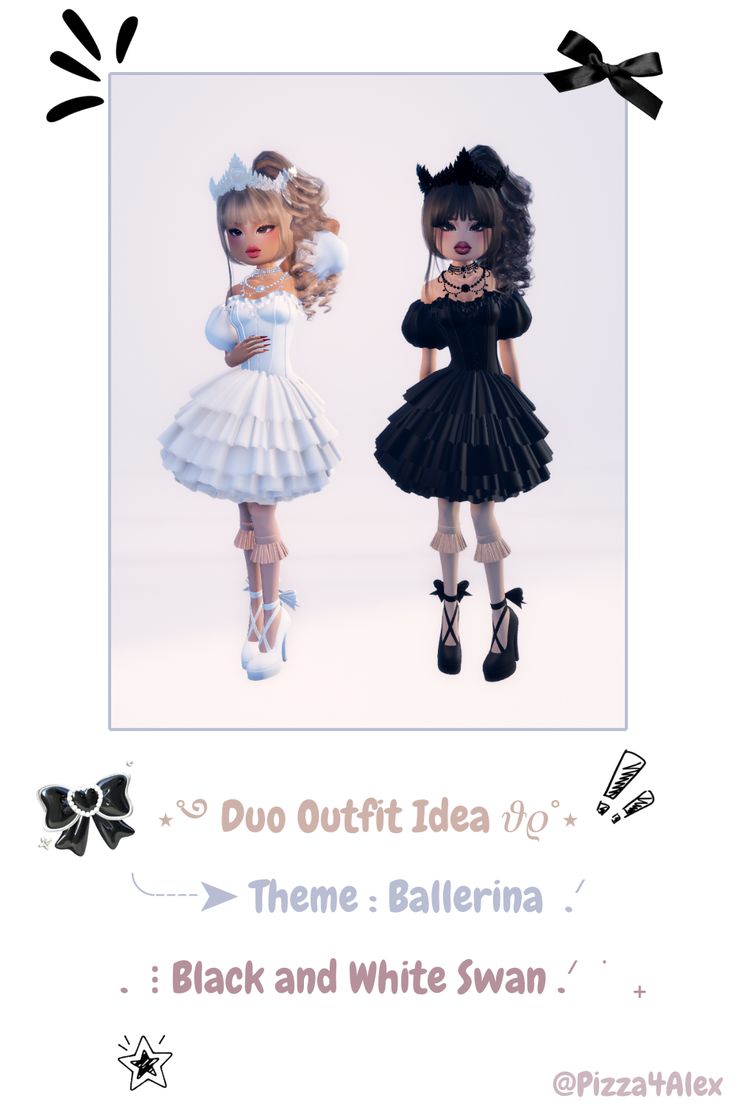 two dolls dressed in black and white clothes