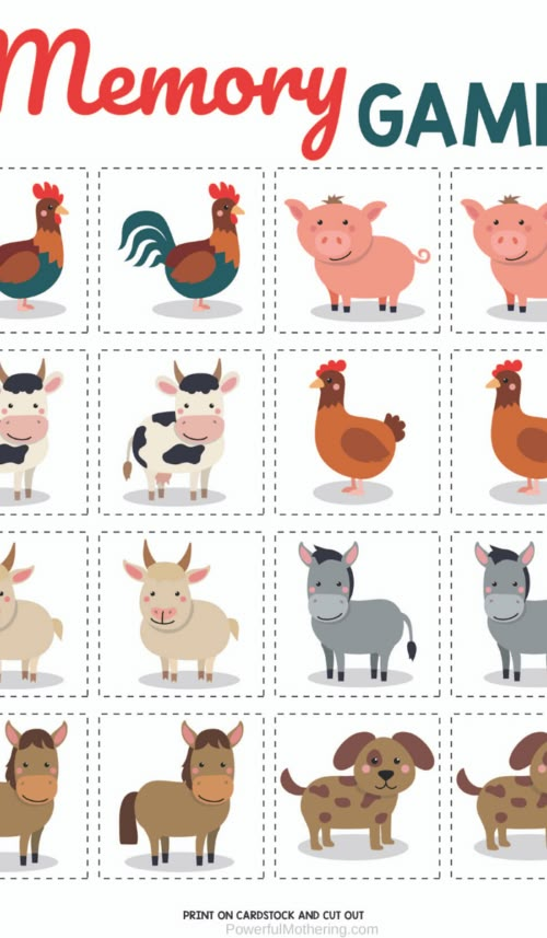 the memory game with farm animals and chickens