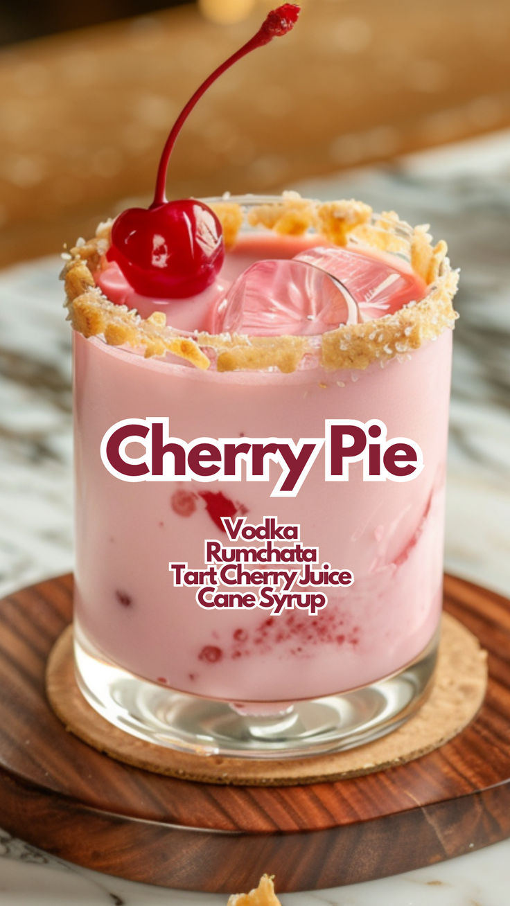 Cherry Pie Cherry Cheesecake Martini, Alcoholic Drinks That Don't Taste Like Alcohol, Cherry Pie Cocktail, Mixed Drink Ideas For Parties, Cherrytini Cocktail, Cherry Syrup For Drinks, Cherry Mcgillicuddy Drinks, Cool Cocktail Ideas, Tart Cherry Juice Cocktail