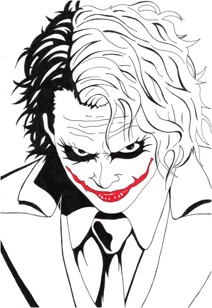 a drawing of the joker in black and white with his hair pulled back to look like he is wearing a tie