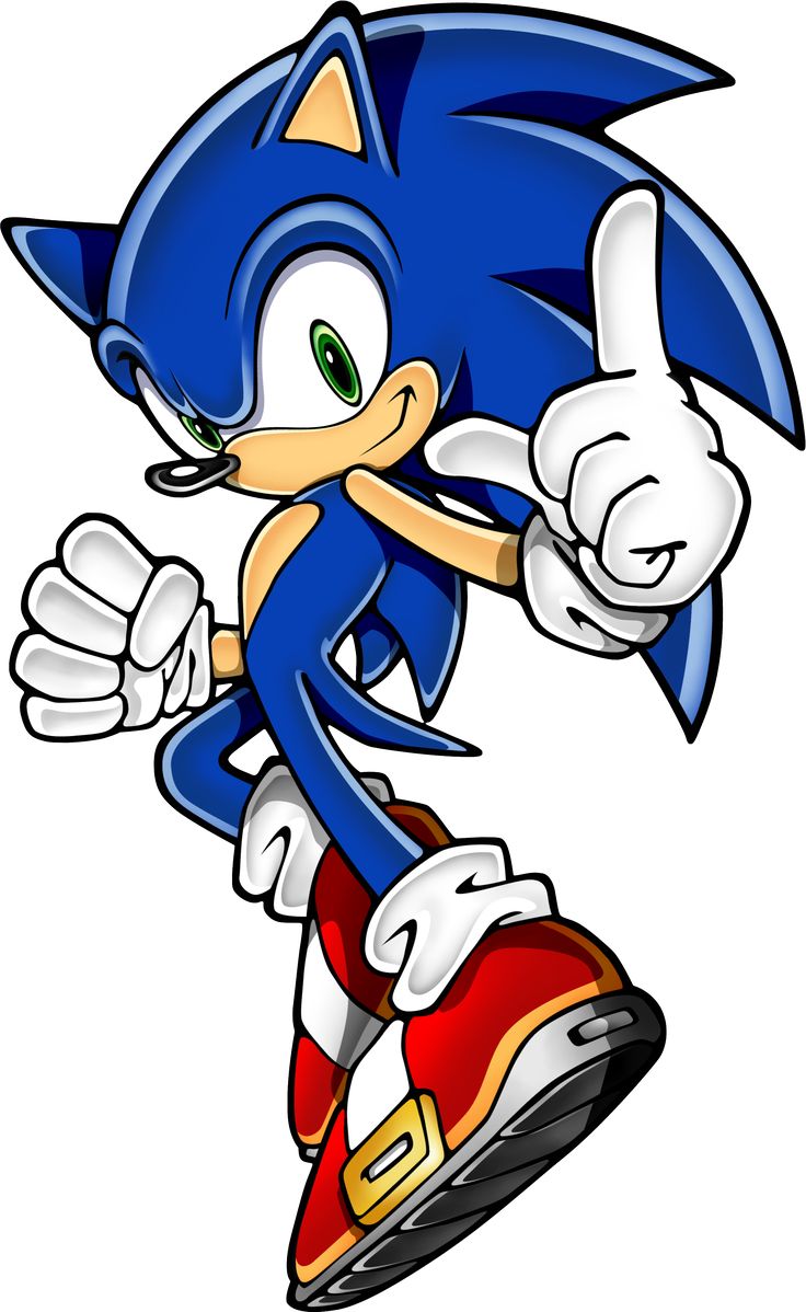 sonic the hedge is running with his feet up and one hand in the air, as if