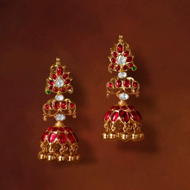 Ruby Gold Jumkas, Ruby Buttalu Gold, Ruby Jhumkas Gold, Ruby Jumka, Small Earrings Gold, Bridal Jewellery Design, Gold Jewelry Simple Necklace, Antique Jewellery Designs, Gold Necklace Indian Bridal Jewelry