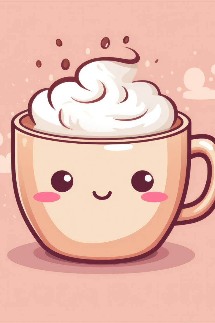 a coffee cup with whipped cream in it's face and eyes on the side