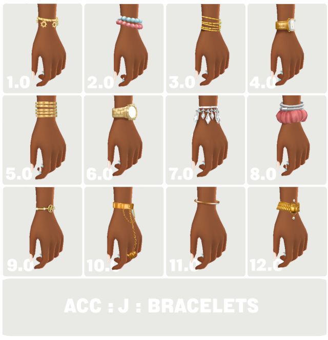 the different types of bracelets are shown in this image, and there is no description on