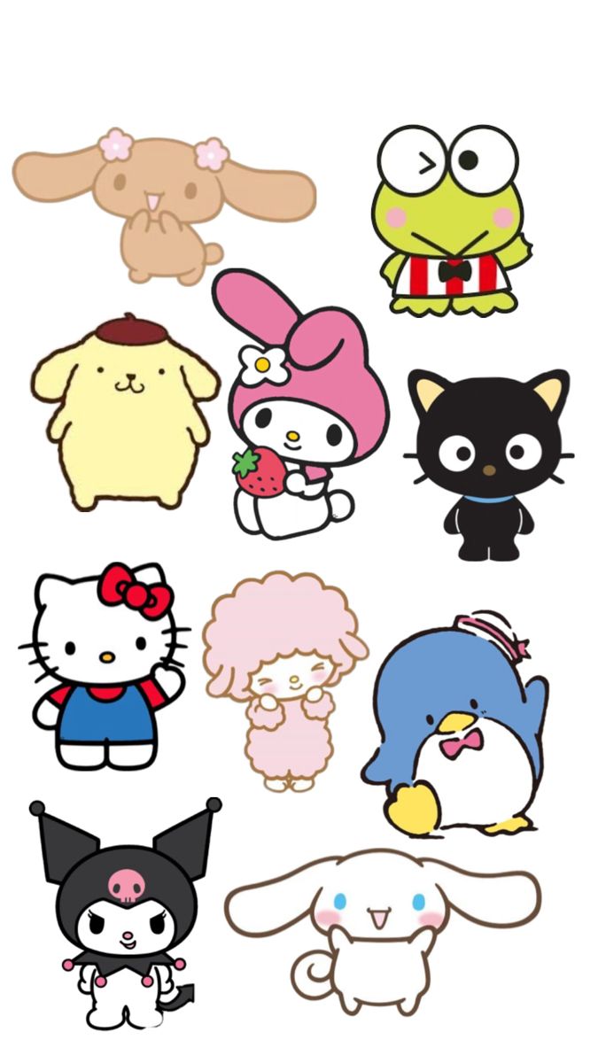 hello kitty stickers are arranged on a white background