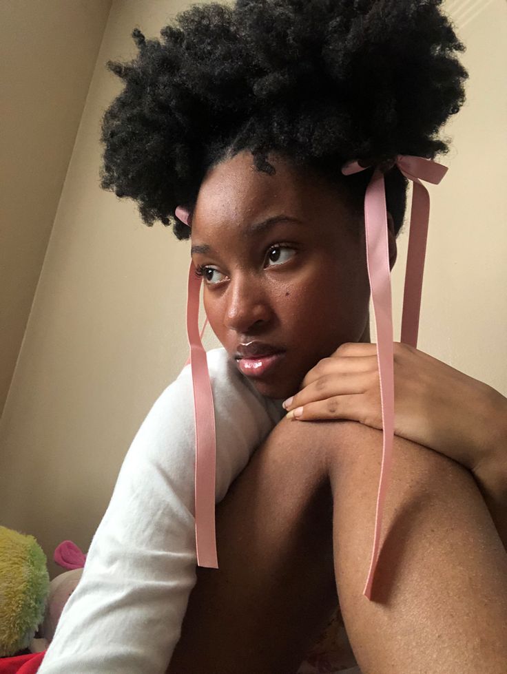 Ribbon Hairstyle 4c Hair, 4c Hair Ribbon, Natural Hairstyles Afro, Curly Natural Hairstyles, Pixie Aesthetic, Dark Photoshoot, Hairstyles Afro, Headwrap Hairstyles, Curly Afro Hair