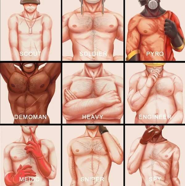 six different types of human body parts with names and pictures on the chest, head, neck, shoulder, arm