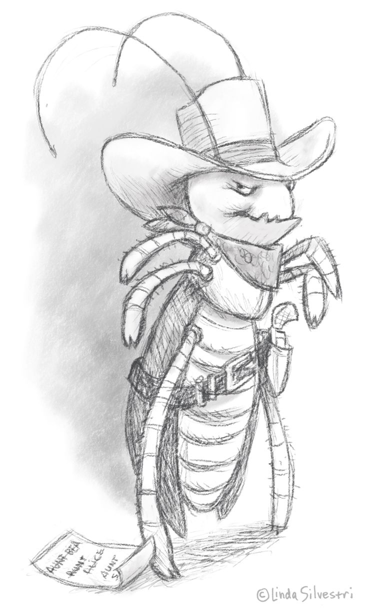 a drawing of a cartoon character in a cowboy hat